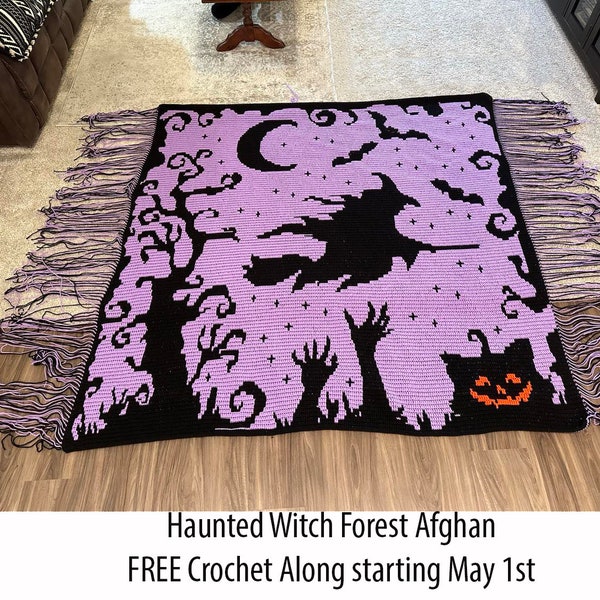 Haunted Witch Forest Afghan Mosaic Crochet Pattern, Written Row by Row,  Instant Download, Overlay Mosaic,  Crochet Pattern, Crochet Couch