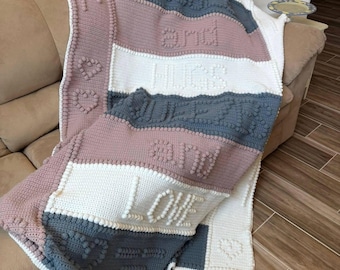 Kisses and Hugs Afghan, Bobble Crochet Pattern, Graph and Written Row by Row Included