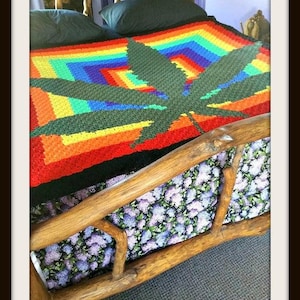 Marijuana Leaf Rainbow Afghan C2C Crochet Pattern, Graph and Written Row by Row Included