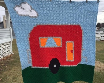 Camper Afghan C2C Crochet Pattern, Written Row Counts, C2C Graphs, Corner to Corner, Crochet Pattern, C2C Graph