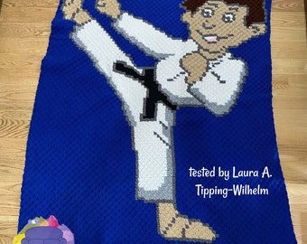 Karate Boy Afghan C2C Crochet Pattern, Written Row by Row, Color Counts, Instant Download, C2C Graph, C2C Pattern, Graphgan Pattern