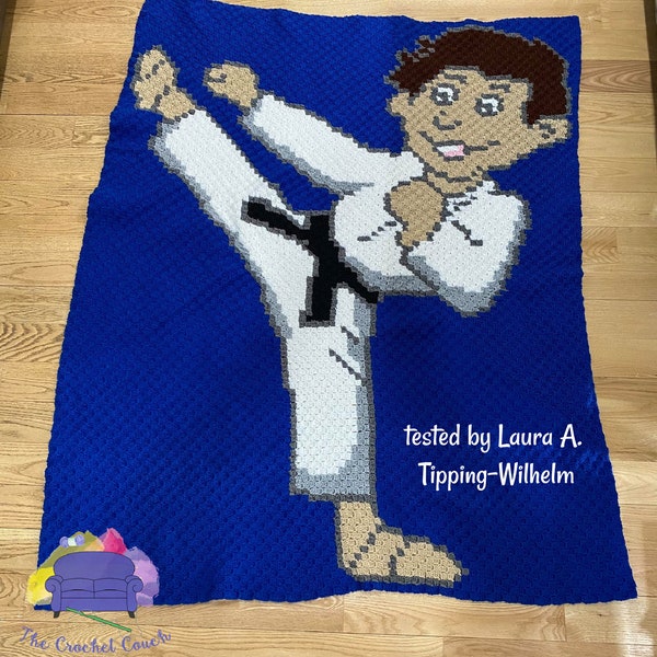 Karate Boy Afghan C2C Crochet Pattern, Written Row by Row, Color Counts, Instant Download, C2C Graph, C2C Pattern, Graphgan Pattern