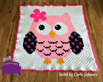 Mrs Owl Kids Afghan C2C Crochet Pattern, Written Row by Row, Color Counts, Instant Download, C2C Graph, C2C Pattern, Graphgan Pattern