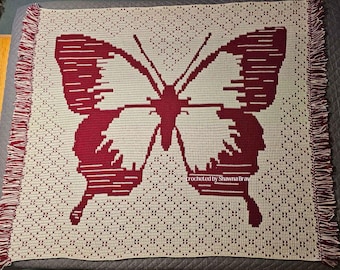 Blue Skies Butterfly Mosaic Afghan Crochet Pattern, Graph and Written Row by Row Included