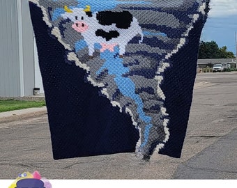 Tornado with Cow Afghan C2C Crochet Pattern, Written Row Counts, C2C Graphs, Corner to Corner, Crochet Pattern, C2C Graph