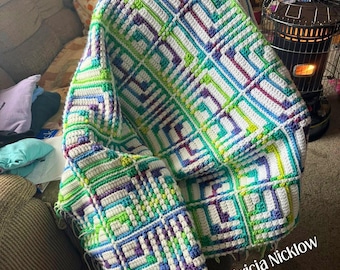 Playful Paths Children's Afghan, Overlay Mosaic Crochet Pattern, Graph and Written Row by Row Included