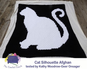 Cat Silhouette Afghan C2C Crochet Pattern, Written Row Counts, C2C Graphs, Corner to Corner Crochet Pattern, C2C Graph