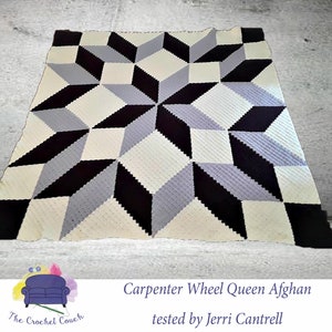 Carpenter Wheel Afghan Blanket Queen Size C2C Crochet Pattern, Written Row Counts, C2C Graphs, Corner to Corner, Crochet Pattern, C2C Graph