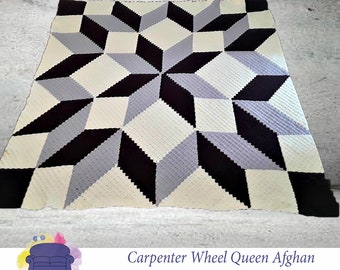 Carpenter Wheel Afghan Blanket Queen Size C2C Crochet Pattern, Written Row Counts, C2C Graphs, Corner to Corner, Crochet Pattern, C2C Graph