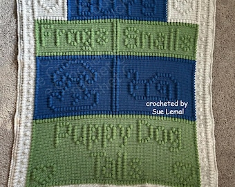 Boys Frogs and Snails Afghan Bobble Stitch Crochet Pattern, Written Row by Row, Color Counts, Instant Download, Graphgan Pattern