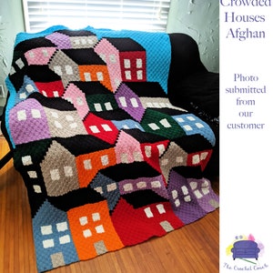 Crowded Houses Blanket C2C Crochet Pattern, Written Row Counts, C2C Graphs, Corner to Corner, Crochet Pattern, C2C Graph