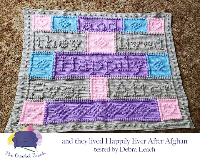 Featured listing image: and they lived Happily Ever After Afghan, Bobble Stitch Crochet Pattern, Written Row by Row, Color Counts, Instant Download, Graphgan