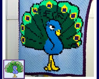 Peacock Baby Afghan C2C Crochet Pattern, Written Row by Row Color Counts, Instant Download