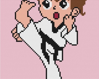 Karate Girl Afghan C2C Crochet Pattern, Written Row by Row, Color Counts, Instant Download, C2C Graph, C2C Pattern, Graphgan Pattern