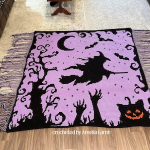 Haunted Witch Forest Afghan Crochet Pattern, Overlay Mosaic Graph (PDF)