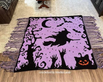 Haunted Witch Forest Afghan Crochet Pattern, Overlay Mosaic Graph (PDF)