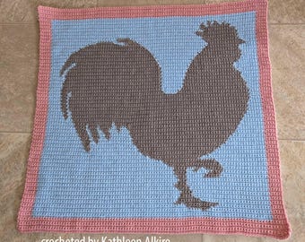 Rooster Baby Afghan SC / TSS Crochet Pattern, Written Row Counts for single crochet and tunisian simple stitch