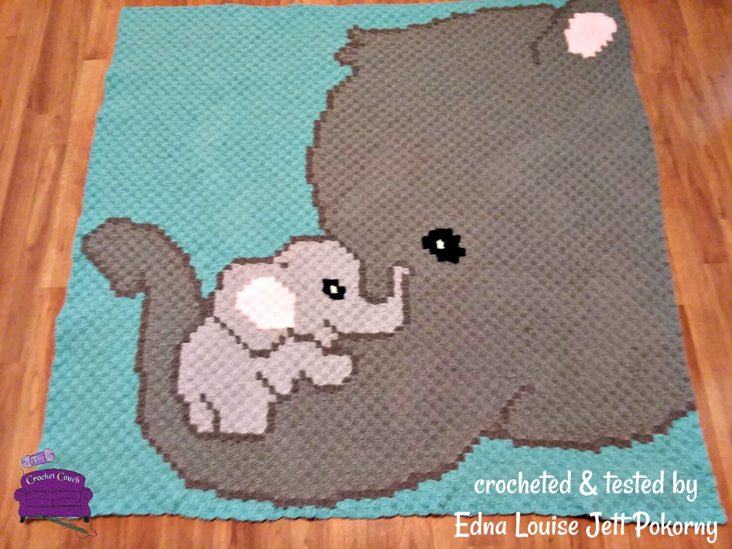 Elephant Holding Baby Afghan C2C Crochet Pattern, Written Row by Row