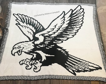 Eagle Flying Afghan Mosaic Crochet Pattern, Written Row by Row,  Instant Download, Overlay Mosaic,  Crochet Pattern, Crochet Couch