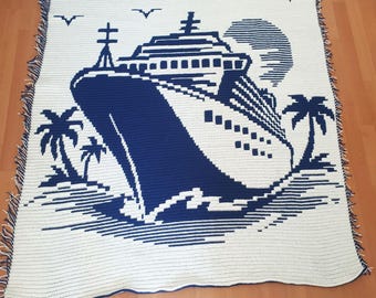 All Aboard Cruise Ship Afghan, Overlay Mosaic Crochet Pattern, Graph and Written Row by Row Included