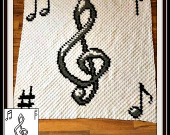 Musical Afghan C2C Crochet Pattern, Written Row Counts, C2C Graphs, Corner to Corner, Crochet Pattern, C2C Graph