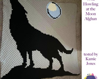 Wolf Howling at the Moon Afghan C2C Crochet Pattern, Written Row by Row, Color Counts, Instant Download, C2C Graph, C2C Pattern, C2C