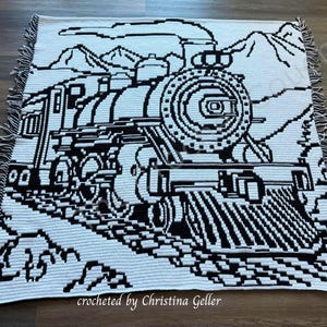 Grandpa's Mosaic Express Locomotive Afghan, Overlay Mosaic Crochet Pattern, Graph and Written Row by Row Included