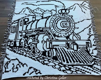 Grandpa's Mosaic Express Locomotive Afghan, Overlay Mosaic Crochet Pattern, Graph and Written Row by Row Included