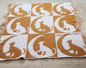 Nine Cats in the Mosaic Afghan, Overlay Mosaic Crochet Pattern, Graph and Written Row by Row Included