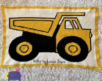 Dump Truck Afghan, SC or TSS Crochet Pattern, Graph and Written Row by Row Included