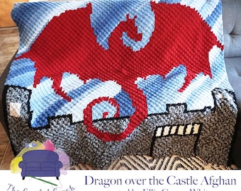 Dragon over the Castle Afghan, C2C Crochet Pattern, Written Row by Row, Color Counts, Instant Download, C2C Graph, C2C Pattern