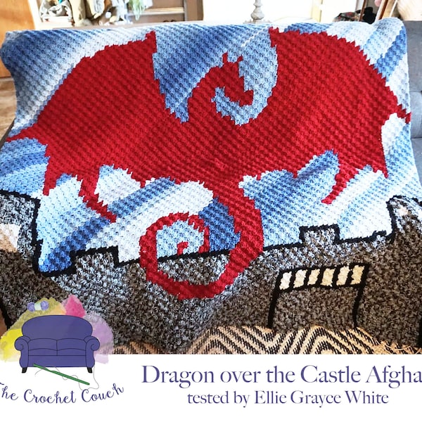 Dragon over the Castle Afghan C2C Crochet Pattern, Written Row by Row, Color Counts, Instant Download, C2C Graph, C2C Pattern