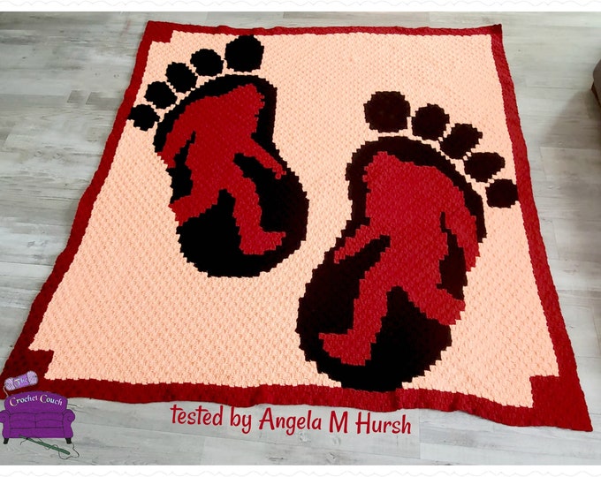 Featured listing image: Bigfoot Afghan C2C Crochet Pattern, Written Row by Row, Color Counts, Instant Download, C2C Graph, C2C Pattern, Graphgan Pattern
