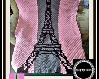 Eiffel Tower Afghan, C2C Crochet Pattern, Written Row Counts, C2C Graphs, Corner to Corner, Crochet Pattern, C2C Graph