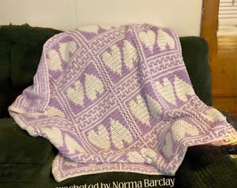 Heart Baby Afghan Crochet Pattern – Overlay Mosaic, Graph & Written (PDF Pattern)