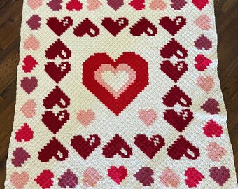 Hearts Will Roll Afghan C2C Crochet Pattern, Graph and Written Row by Row Included