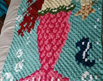 Mermaid Kids Afghan C2C Crochet Pattern, Written Row Counts, C2C Graphs, Corner to Corner, Crochet Pattern, C2C Graph