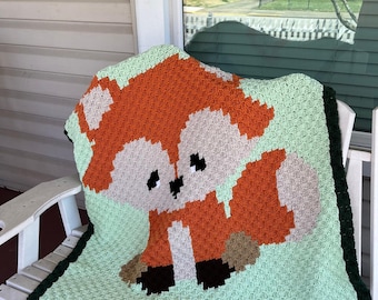 Woodland Babies Fox Afghan C2C Crochet Pattern, Graph and Written Row by Row Included