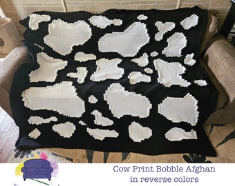 Cow Print Afghan Bobble Stitch Crochet Pattern, Written Row by Row, Color Counts, Instant Download, Graphgan
