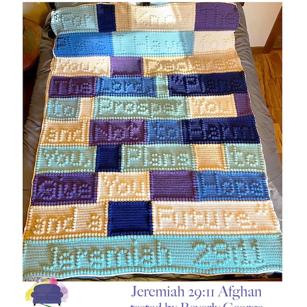 Jeremiah 29:11 Afghan Bobble Stitch Crochet Pattern, Written Row by Row, Color Counts, Instant Download, Graphgan Pattern, Graphgan