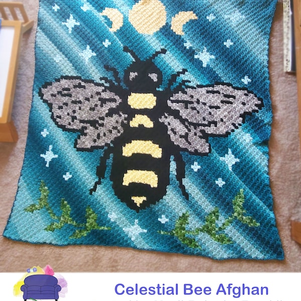 Celestial Bee Afghan C2C Crochet Pattern, Written Row by Row, Color Counts, Instant Download, C2C Graph, C2C Pattern, C2C Crochet, Graphgan