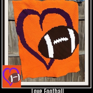 Love Football Afghan 4 colors C2C Crochet Pattern, Written Row Counts, C2C Graphs, Corner to Corner, Crochet Pattern, C2C Graph