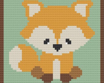 Woodland Babies Fox Afghan C2C Crochet Pattern, Graph and Written Row by Row Included