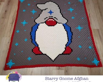 Starry Gnome Afghan C2C Crochet Pattern, Written Row by Row, Color Counts, Instant Download, C2C Graph, C2C Pattern, C2C Crochet, Graphgan