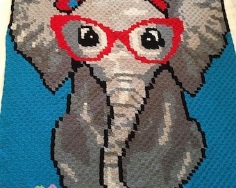 Miss Elephant Afghan C2C Crochet Pattern, Written Row by Row, Color Counts, Instant Download, C2C Graph, C2C Pattern, Graphgan Pattern