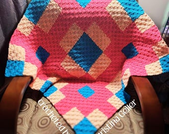 Beverly Small Quilt Afghan C2C Crochet Pattern, Graph and Written Row by Row Included