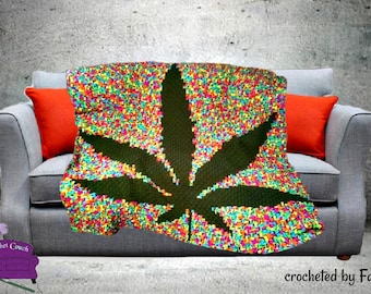 Marijuana Leaf Afghan Black Background C2C Crochet Pattern, Written Row Counts, C2C Graphs, Corner to Corner, Crochet Pattern, C2C Graph