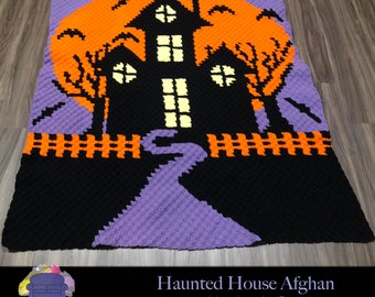 Haunted House Blanket C2C Crochet Pattern, Written Row Counts, C2C Graphs, Corner to Corner, Crochet Pattern, C2C Graph