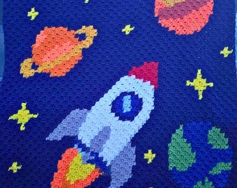 Rocket to the Stars Afghan, C2C Crochet Pattern, Graph and Written Row by Row Included