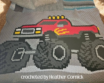 Monster Truck Afghan, C2C Crochet Pattern, Graph and Written Row by Row Included